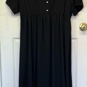 Black Short Sleeve Dress with Button Detail